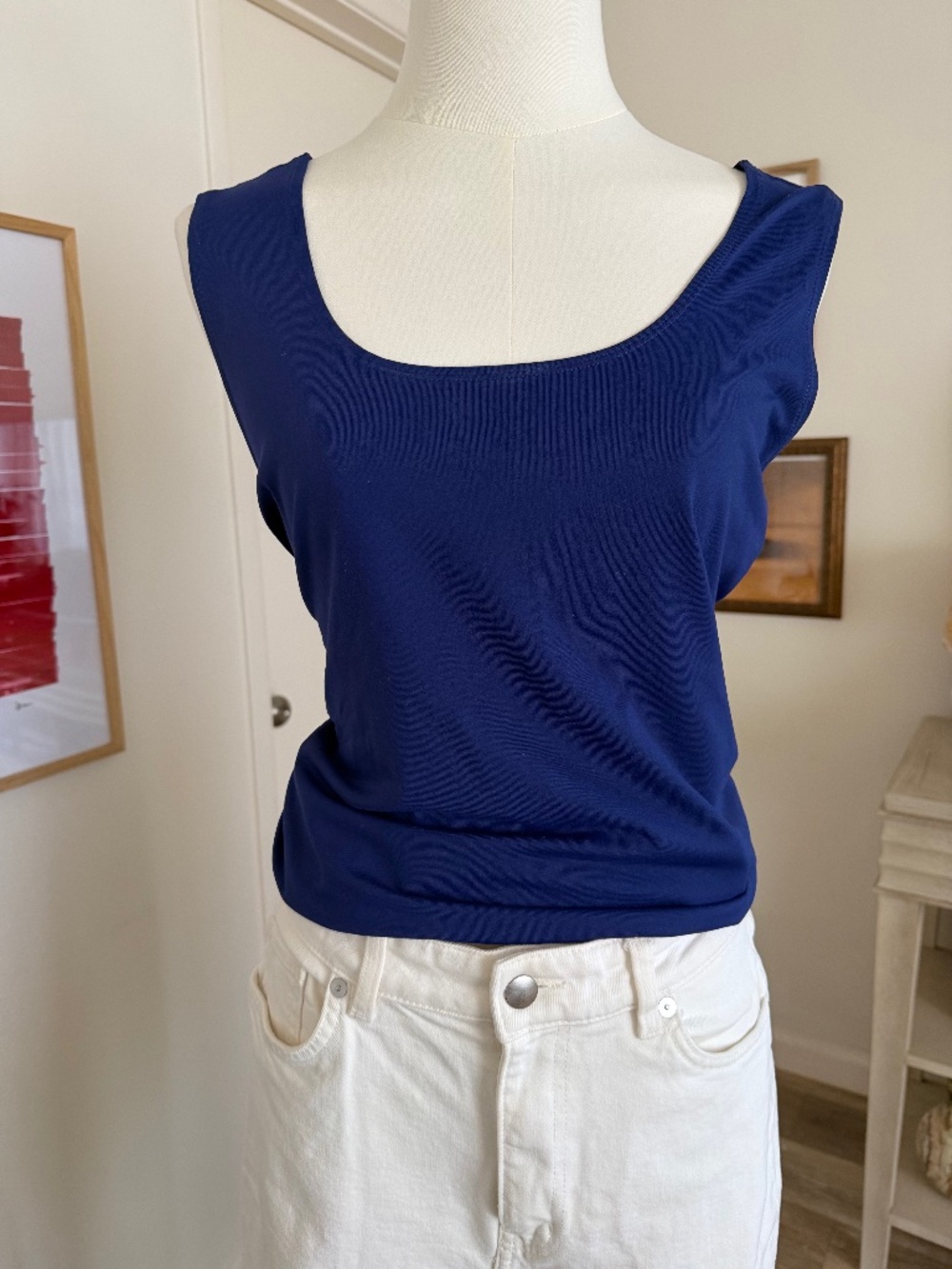 Chicos Royal Blue Scoop Neck Stretch Microfiber Tank Top 2 L